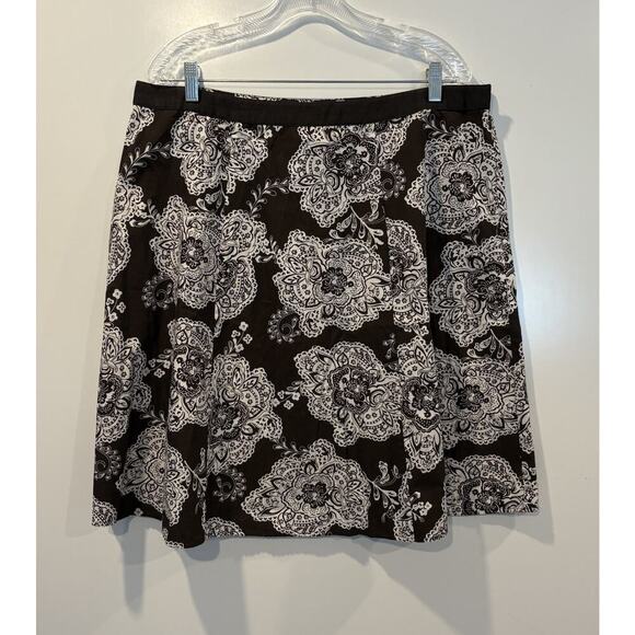 Talbots Brown Floral Print Cotton Flared‎ Skirt Womens Size 18 (1869) - Picture 1 of 5